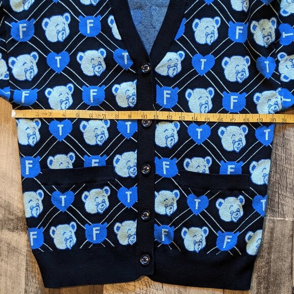 Teddy Fresh Logo Cardigan Sweater Black Blue Cotton Large - Picture 8 of 8